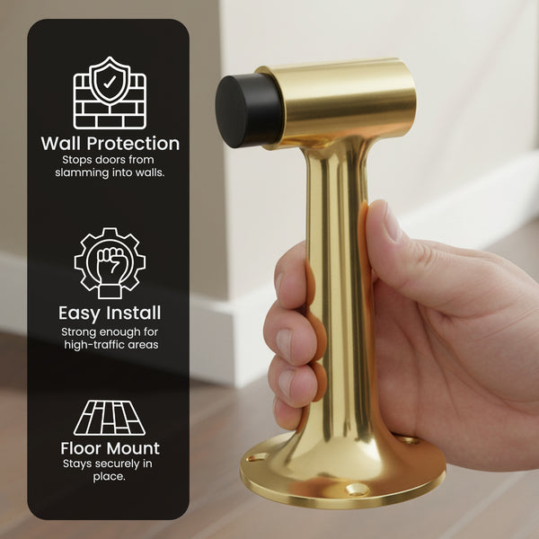 Heavy Duty 6″ Floor-Mount Door Stop – Solid Brass, Commercial Grade (Polished Brass)