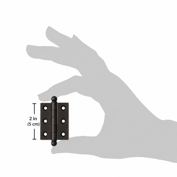 2" x 1-1/2" Cabinet Hinge, w/ Ball Tips, Solid Brass - Oil Rubbed Bronze - 1 Pair