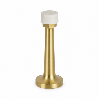 Gold door stopper with a white rubber bumper on a white background