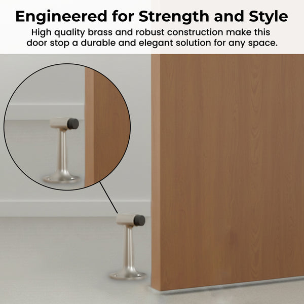 Heavy Duty 6″ Floor-Mount Door Stop – Solid Brass, Commercial Grade (Satin Nickel)