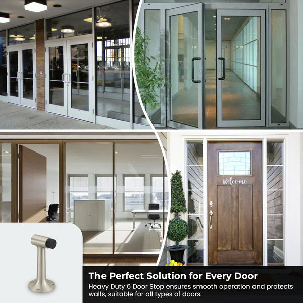 Heavy Duty 6″ Floor-Mount Door Stop – Solid Brass, Commercial Grade (Satin Nickel)