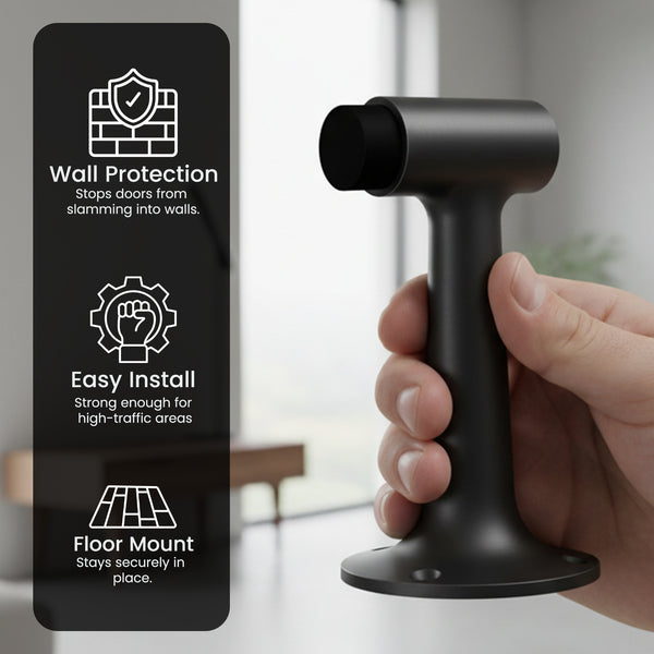 Heavy Duty 6″ Floor-Mount Door Stop – Solid Brass, Commercial Grade (Matte Black)